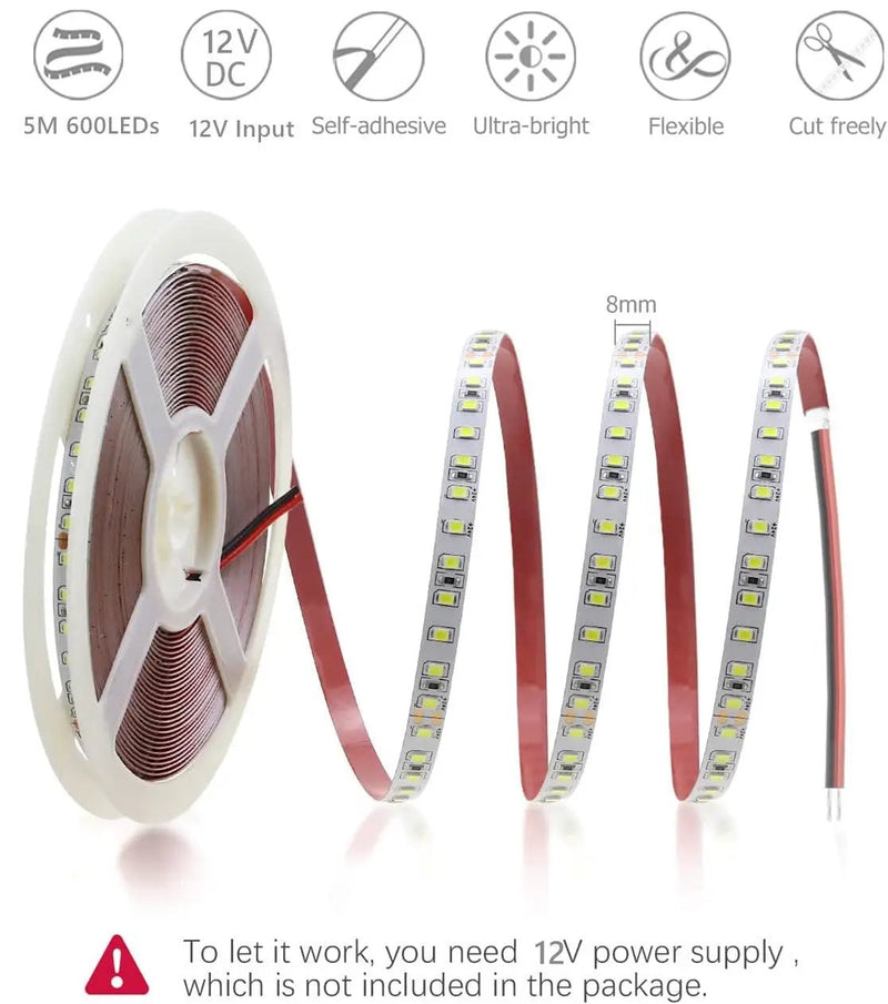 2835 12V 5M LED Strip Light Cool White 600LED by salelink.co.nz