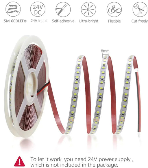 2835 24V 5M LED Strip Light Warm White 600LED by salelink.co.nz