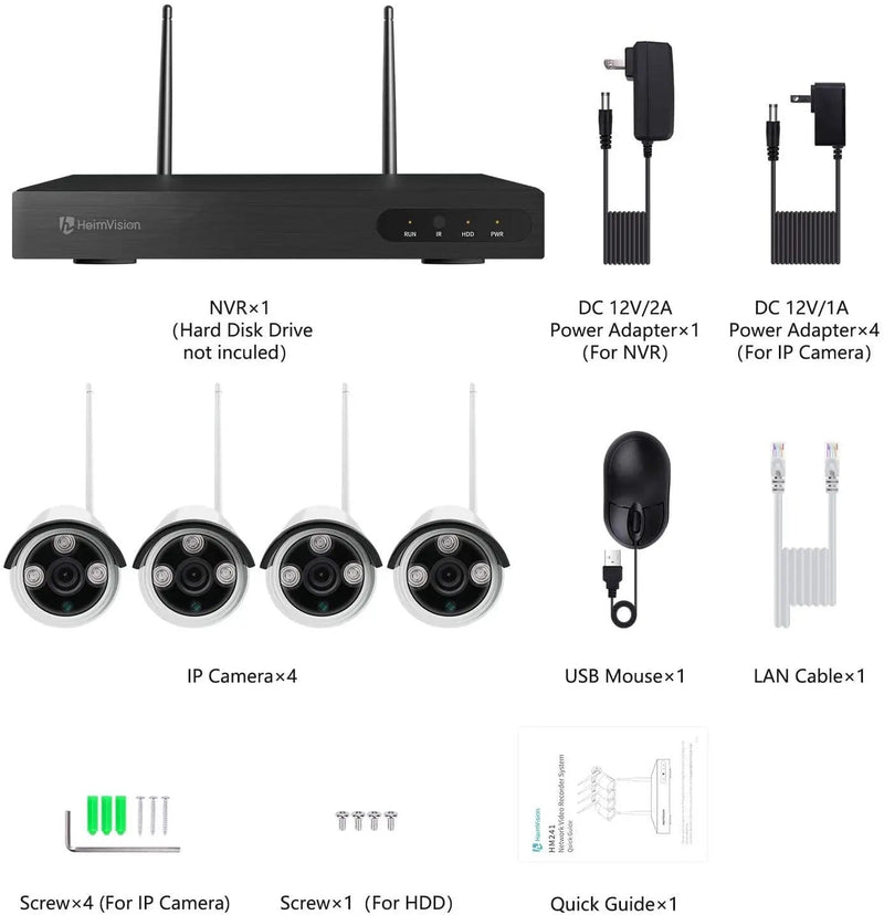 Include 1TB HDD 24hrs recording CCTV wireless security Camera NVR 4CH 1080P by Kiwi Grab