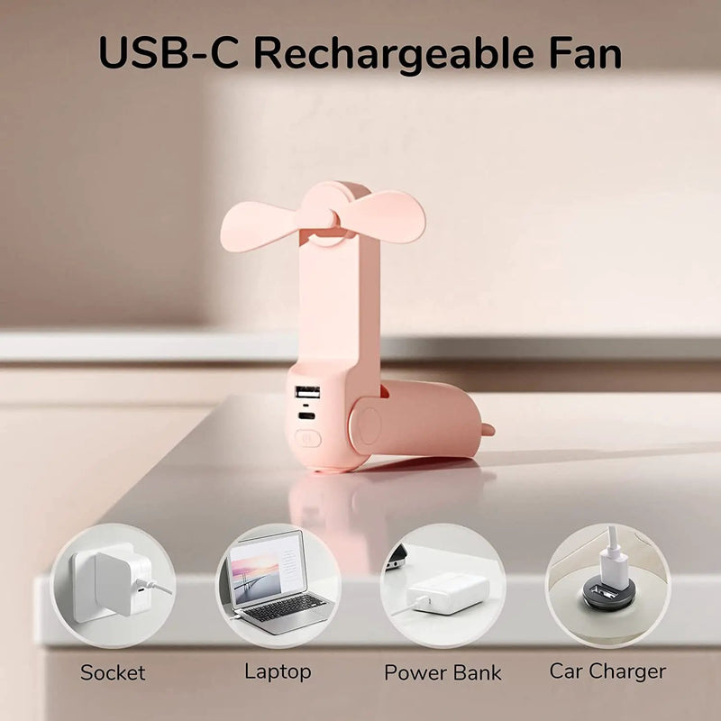 Handheld Mini Fan Portable USB Pocket Fan with Power Bank, Flashlight by salelink.co.nz