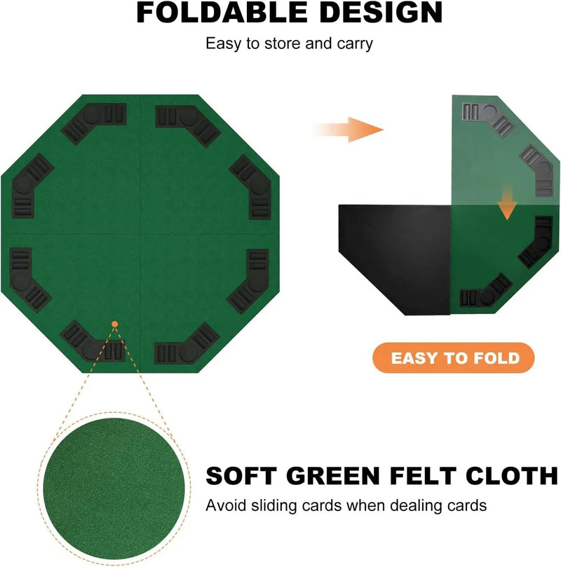 48 Inch Foldable Poker Table Top for 8 Players Chips Tray & Cup Holders Texas by dealonline.co.nz