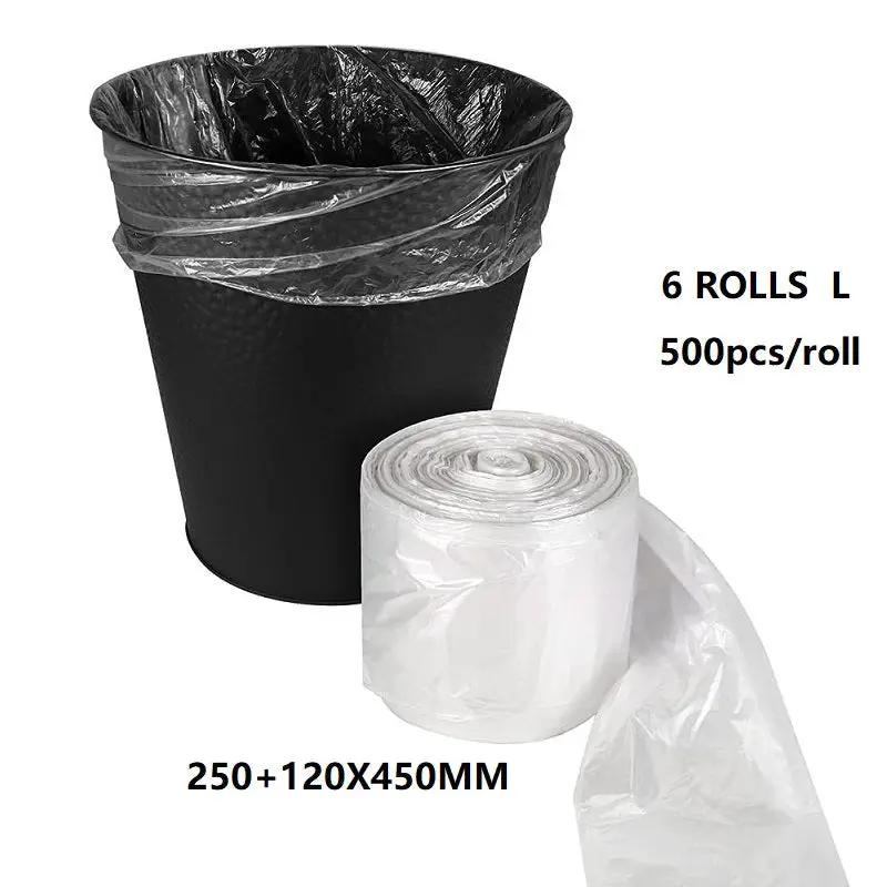 (6 Rolls/1ctn) L(250+120X450MM) Clear Trash Bag Rubbish， 500pcs/roll by dealonline.co.nz