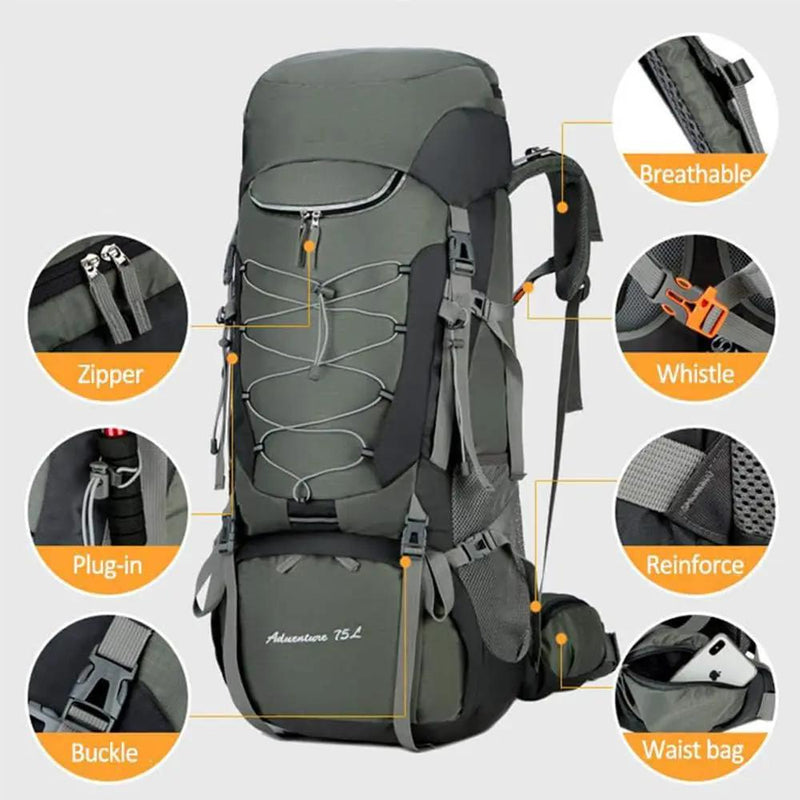 75L Camping & Hiking Backpack – Outdoor Travel Mountaineering Pack with Rain Cover ZYQS11710 by ECOTREK