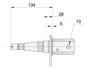Technical drawing of a straight beam axle component, dimensions annotated including measurements of 134, 29, 13, and 5mm.