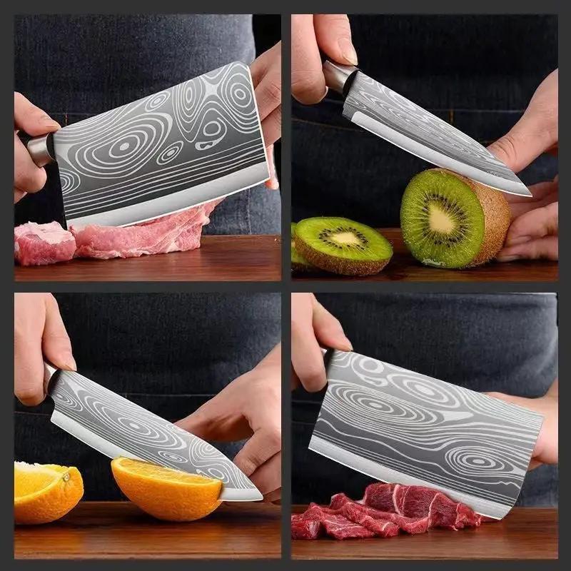 Household Kitchen Knife Suit Laser Pattern Stainless Steel Kitchen Knives 6piece Set Of Knives by China Dropship