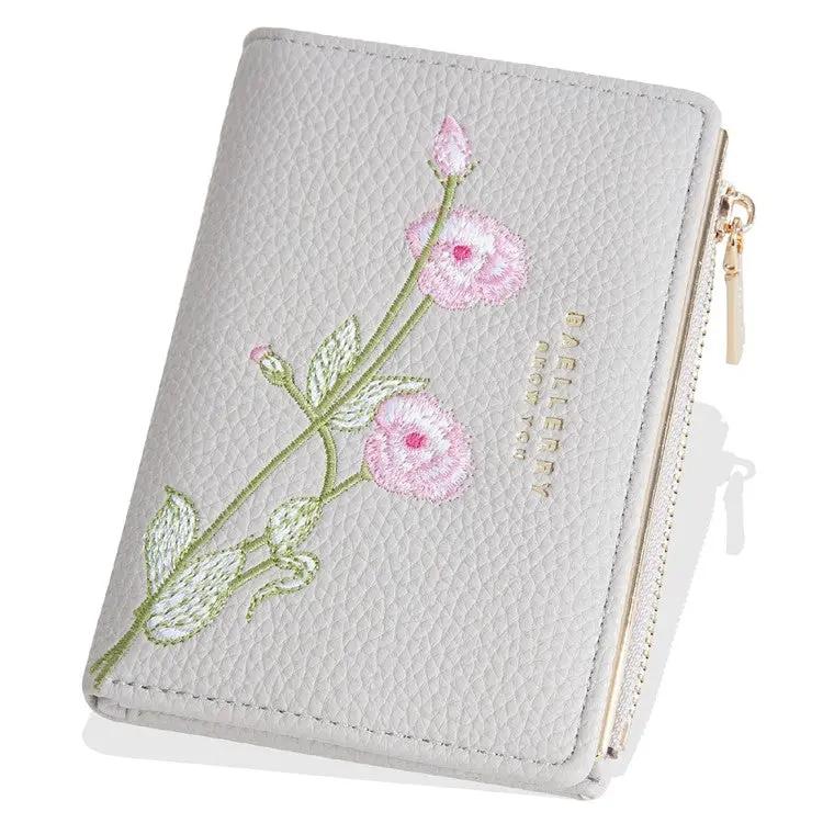 Brands HD BAELLERRY N8344 Small Wallet Floral Embroidery PU Leather Zipper Pocket Coin Purse Card Holder BAELLERRY N8344 Small Wallet Floral Embroidery PU Leather Zipper Pocket Coin Purse Card Holder