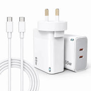 techplus 65W GaN Fast Wall Charger Dual USB-C PD 3.0 Power Adapter for Laptop, Tablet & Smartphone (White) 65W GaN Fast Wall Charger Dual USB C PD 3.0