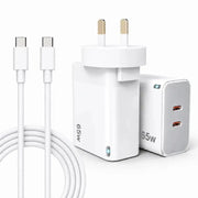 techplus 65W GaN Fast Wall Charger Dual USB-C PD 3.0 Power Adapter for Laptop, Tablet & Smartphone (White) 65W GaN Fast Wall Charger Dual USB C PD 3.0