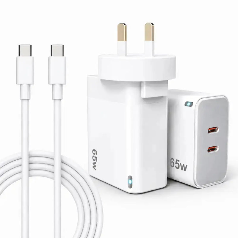 techplus 65W GaN Fast Wall Charger Dual USB-C PD 3.0 Power Adapter for Laptop, Tablet & Smartphone (White) 65W GaN Fast Wall Charger Dual USB C PD 3.0