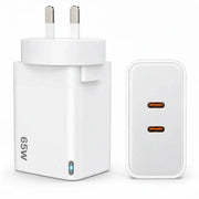 techplus 65W GaN Fast Wall Charger Dual USB-C PD 3.0 Power Adapter for Laptop, Tablet & Smartphone (White) 65W GaN Fast Wall Charger Dual USB C PD 3.0