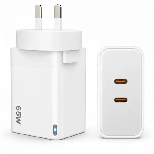 techplus 65W GaN Fast Wall Charger Dual USB-C PD 3.0 Power Adapter for Laptop, Tablet & Smartphone (White) 65W GaN Fast Wall Charger Dual USB C PD 3.0