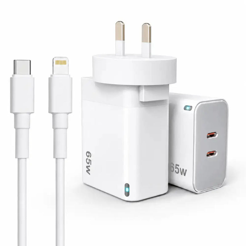 techplus 65W GaN Fast Wall Charger Dual USB-C PD 3.0 Power Adapter for Laptop, Tablet & Smartphone (White) 65W GaN Fast Wall Charger Dual USB C PD 3.0