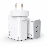 techplus 65W GaN Fast Wall Charger Dual USB-C PD 3.0 Power Adapter for Laptop, Tablet & Smartphone (White) 65W GaN Fast Wall Charger Dual USB C PD 3.0