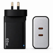 techplus 65W GaN Fast Wall Charger Dual USB-C PD 3.0 Power Adapter for Laptop, Tablet & Smartphone (Black) 65W GaN Fast Wall Charger Dual USB C PD 3.0