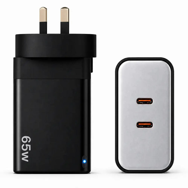 techplus 65W GaN Fast Wall Charger Dual USB-C PD 3.0 Power Adapter for Laptop, Tablet & Smartphone (Black) 65W GaN Fast Wall Charger Dual USB C PD 3.0