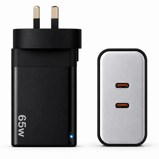 techplus 65W GaN Fast Wall Charger Dual USB-C PD 3.0 Power Adapter for Laptop, Tablet & Smartphone (Black) 65W GaN Fast Wall Charger Dual USB C PD 3.0
