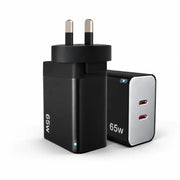 techplus 65W GaN Fast Wall Charger Dual USB-C PD 3.0 Power Adapter for Laptop, Tablet & Smartphone (Black) 65W GaN Fast Wall Charger Dual USB C PD 3.0