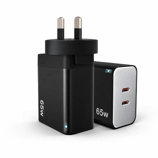 techplus 65W GaN Fast Wall Charger Dual USB-C PD 3.0 Power Adapter for Laptop, Tablet & Smartphone (Black) 65W GaN Fast Wall Charger Dual USB C PD 3.0