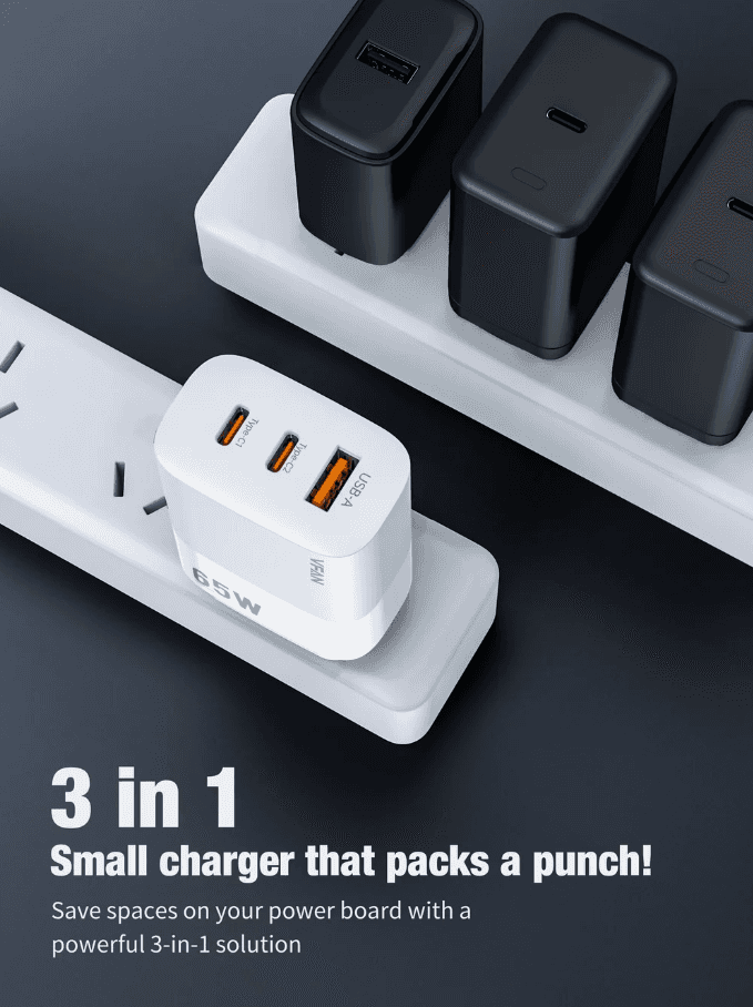 techplus 65W GaN Ultra Fast Charger – Triple-Port Charging Solution for All Your Devices 65W GaN Ultra Fast Charger – Triple-Port Charging Solution for All Your Devices