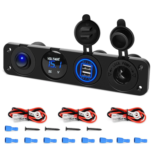 4 in 1 Charger Outlet Socket Panel QC Dua 12V USB Power Outlet Car Switch by salelink.co.nz
