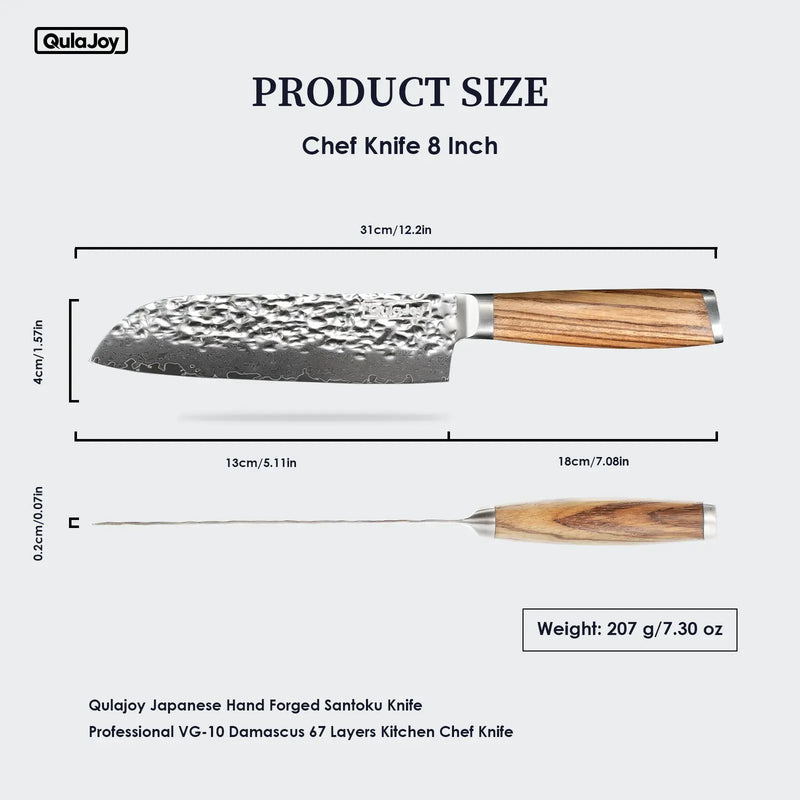 Qulajoy Nakiri Chef Knife 6.5 Inch - Professional Japanese 67 Layers Damascus VG-10 Steel - Hammered Vegetable Cutting Knife - Zebrawood Handle With Sheath - Nakiri by China Dropship