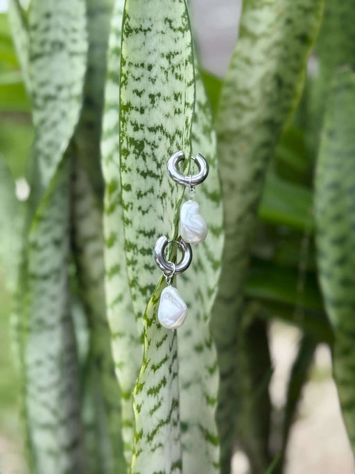 Hine Moana Pearl Silver Huggies by Tahana Jewellery