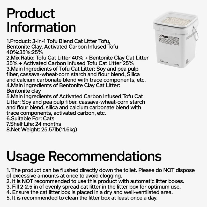 Pidan New Zealand Cat Litter PIDAN 3 In 1 Blend Cat Litter Bulk Bucket 11.6Kg Low Dust Odour Control Pidan 3 In 1 Blend Cat Litter 11.6kg Low Dust