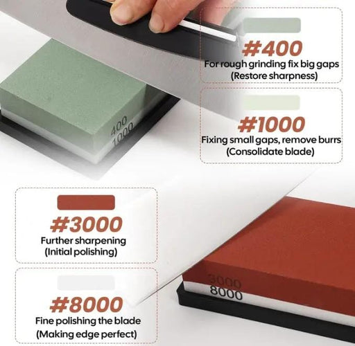 g8buynz Knife Sharpening Stone Set, 4 Side Grit 400/1000, 3000/8000 Whetstone, Wet Stone Sharpener Stone Kit Knife Sharpening Stone Set, 4 Side Grit 400/1000, 3000/8000 Whetstone, Wet Stone Sharpener Stone Kit