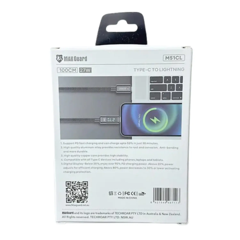 Maxguard 1m 27W Type-C to Lightning Cable M51CL by 9eight5
