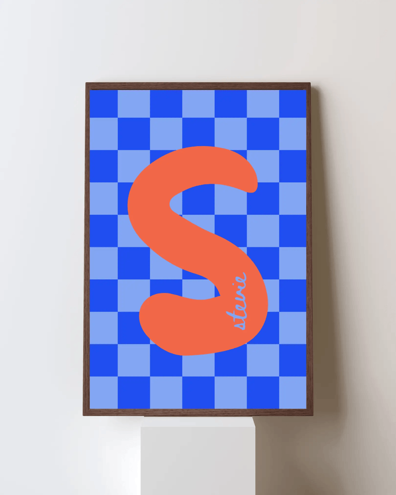 Initial Checks Blue (Personalised) by Blank Wall Print Shop