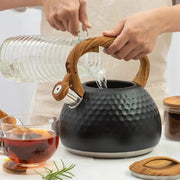 g8buynz g8buynz 3L Whistling Stainless Steel Diamond Pattern Tea Kettle with Wood Grain Handle Black 3L Whistling Stainless Steel Diamond Pattern Tea Kettle with Wood Grain Handle Black