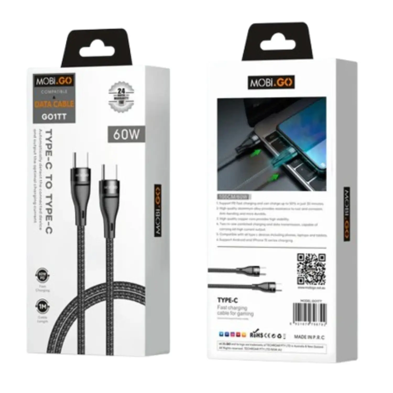 Mobigo 1m 65W Type-C to C cable GO1TT by 9eight5