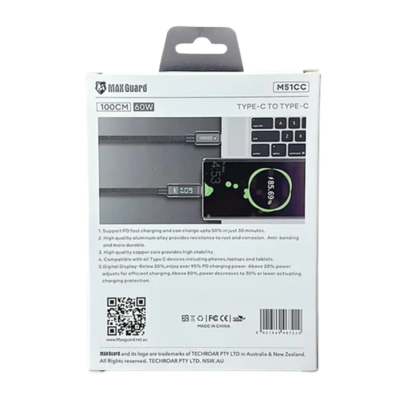 Maxguard 1m 60W Type-C to C Cable M51CC by 9eight5