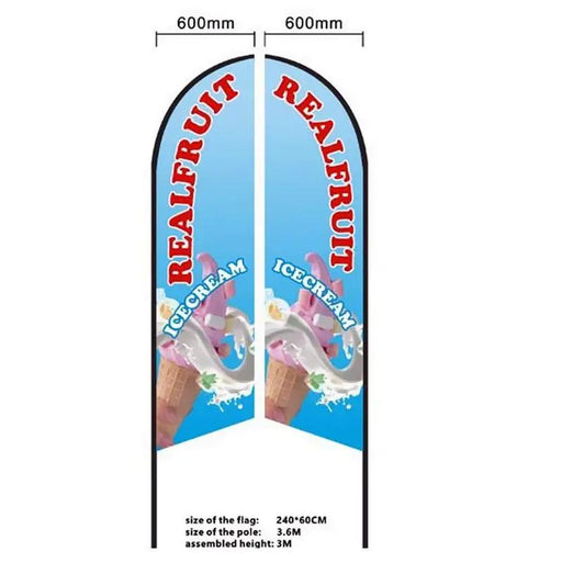 REALFRUIT ICECREAM Pre-print Double Sided Feather Flag Business Commersial by dealonline.co.nz