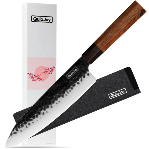 Qulajoy 7 Inch Santoku Knife - Professional Japanese Chef Knife - Razor Sharp 9cr18mov Blade - Hammered Kitchen Knife - Octagonal Rosewood Handle With Sheath - Nakiri by China Dropship