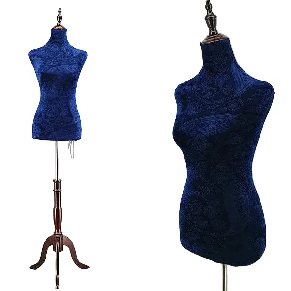 HALF BODY MANNEQUIN WOODEN STAND VELVET SURFACE - NAVY by dealonline.co.nz