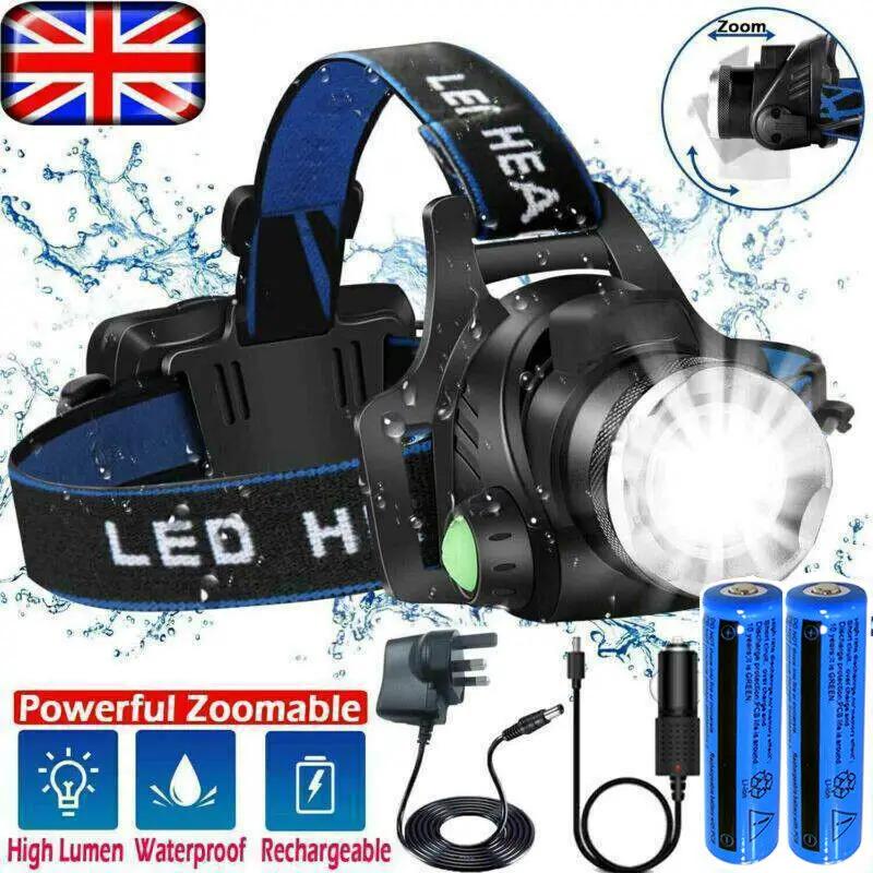 Super Bright Rechargeable Head Light LED Tactical Headlamp Zoomable--2xChar--2xBatt by China Dropship