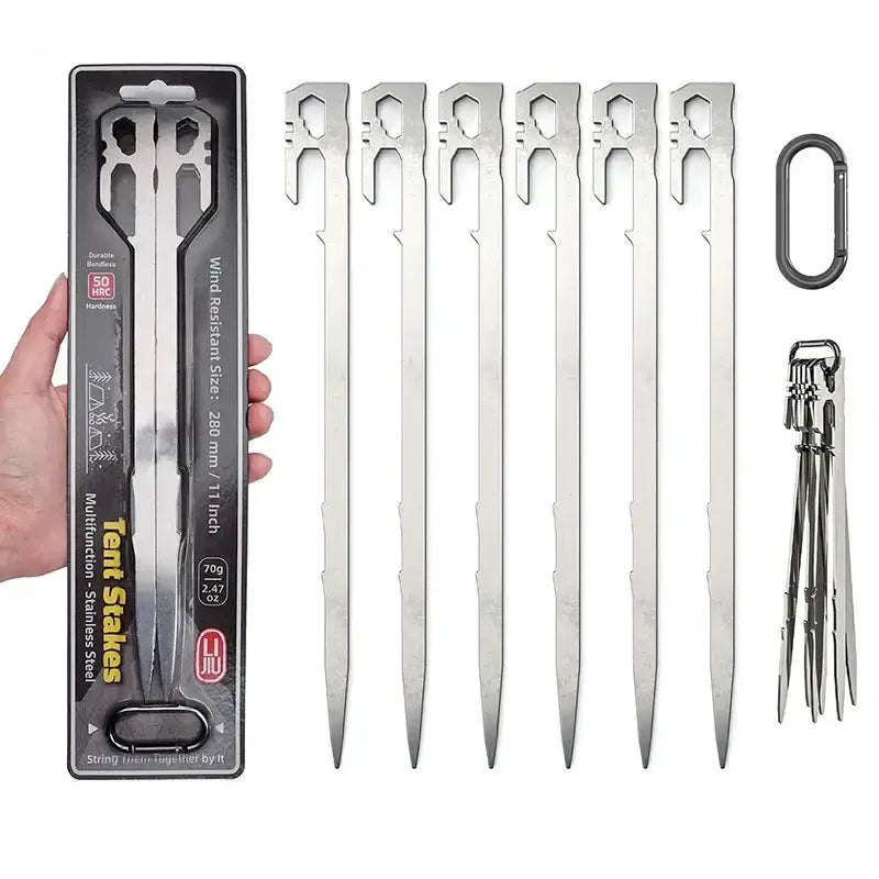 28cm Stainless Steel Camping Tent Stakes (Pack of 6) by Habicare