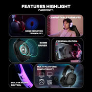 7.1 Wired Gaming Headset 40mm with Mic (available in Black & White) by Habicare