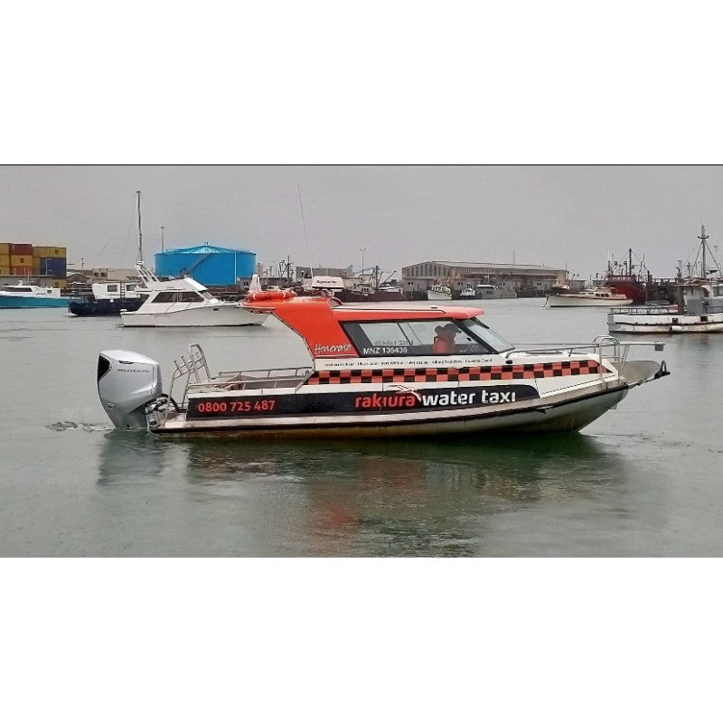 Maxtek Power Hydraulic Steering installation on a water taxi in a harbor, showcasing its high performance and capability.