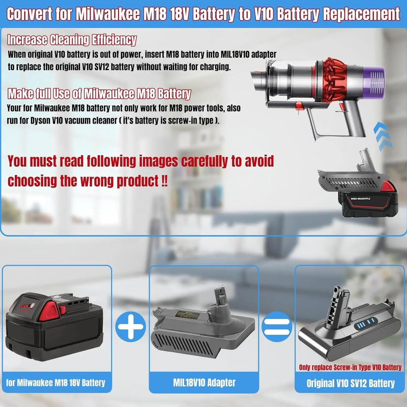 Milwaukee M18 18V Battery Adapter Converter To Dyson V10 Battery by salelink.co.nz