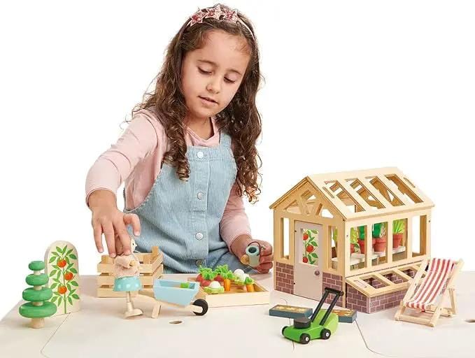 Wooden Greenhouse and Garden Set - Tender Leaf Toys | Doll House Accessory NZ by Curious Moonbeam