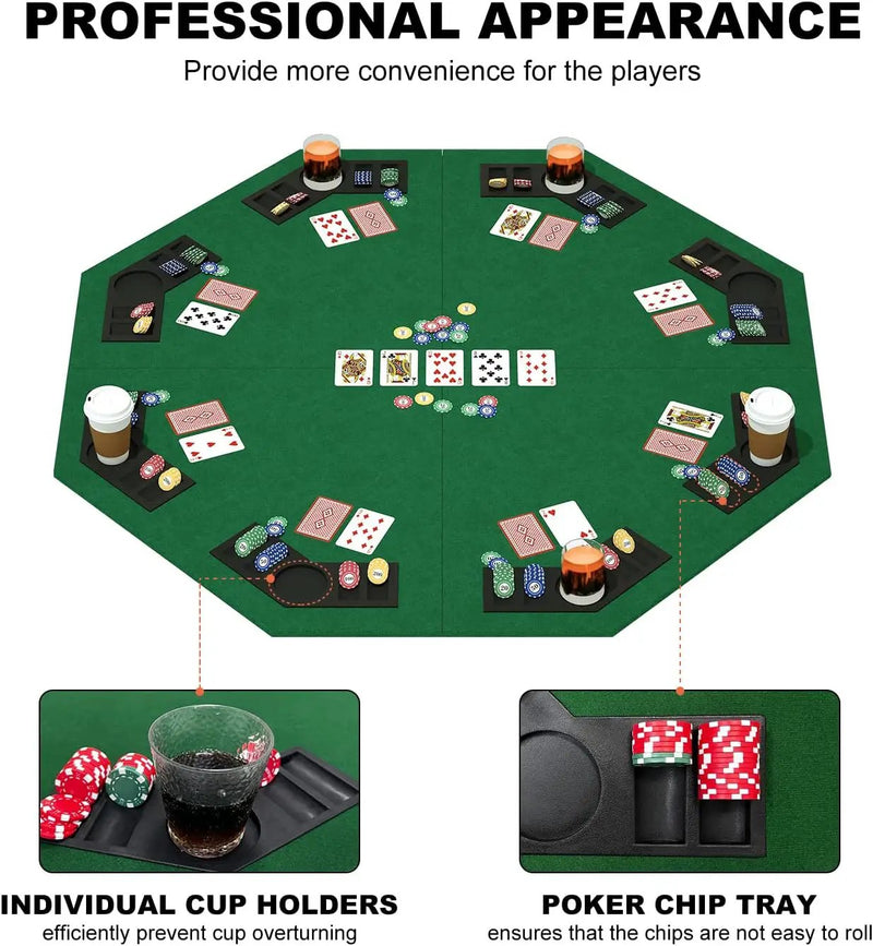 48 Inch Foldable Poker Table Top for 8 Players Chips Tray & Cup Holders Texas by dealonline.co.nz