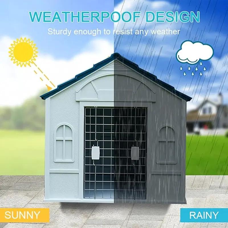 Weatherproof Pet Dog House Plastic Dog Kennel for Indoor Outdoor Animal Shelter by dealonline.co.nz