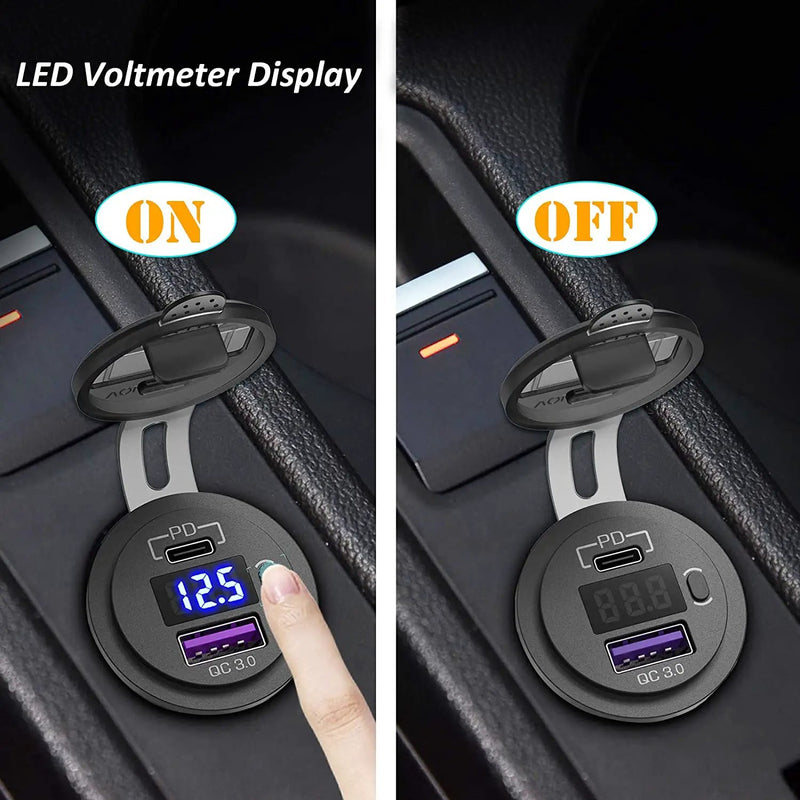 PD Type C USB Car Charger and QC 3.0 Charger 12V Power Outlet Socket ON/Off by salelink.co.nz