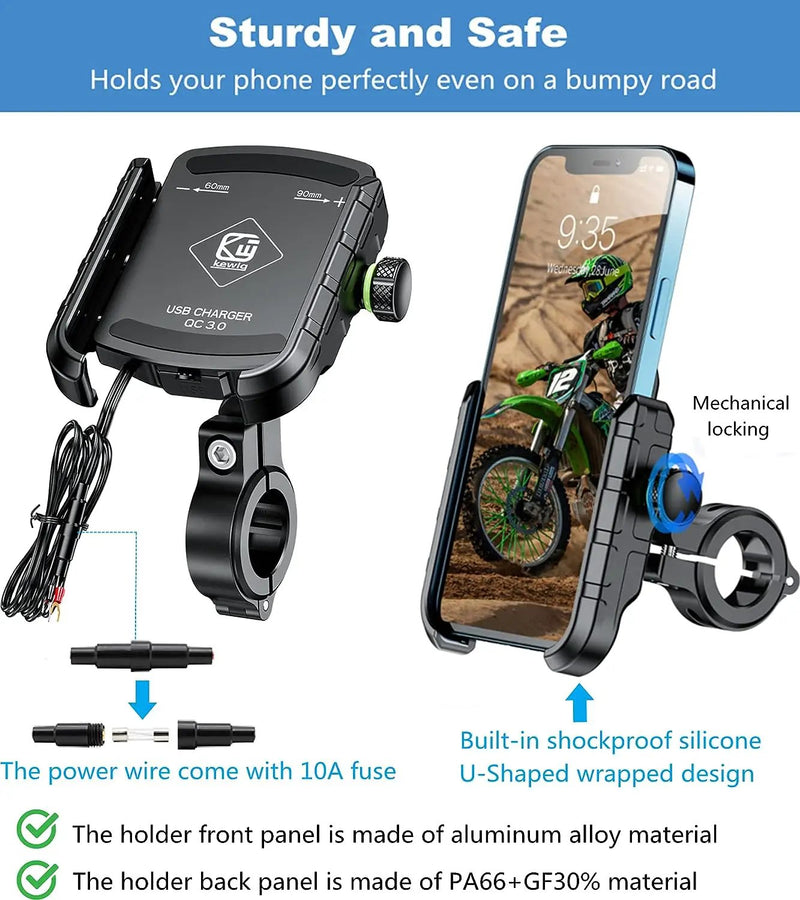 Motorcycle Motorbike Phone Mount Charger USB QC 3.0 36W Fast Charging Port by salelink.co.nz
