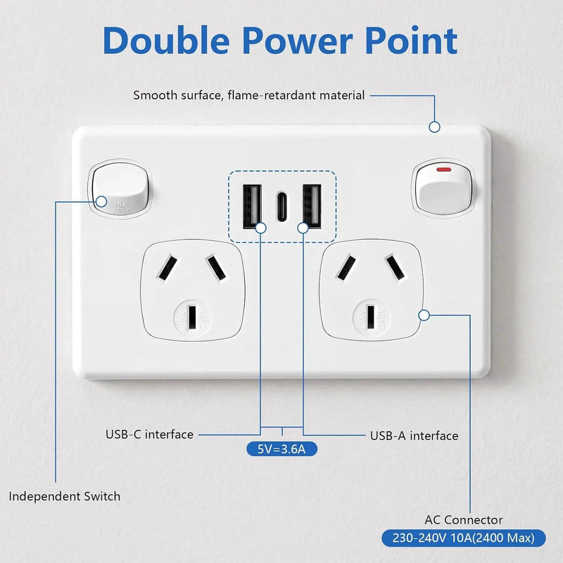 salelink.co.nz Unbranded USB Type C Wall Socket Power Point - White USB Type C Wall Socket Power Point - White | Action Outdoors NZ