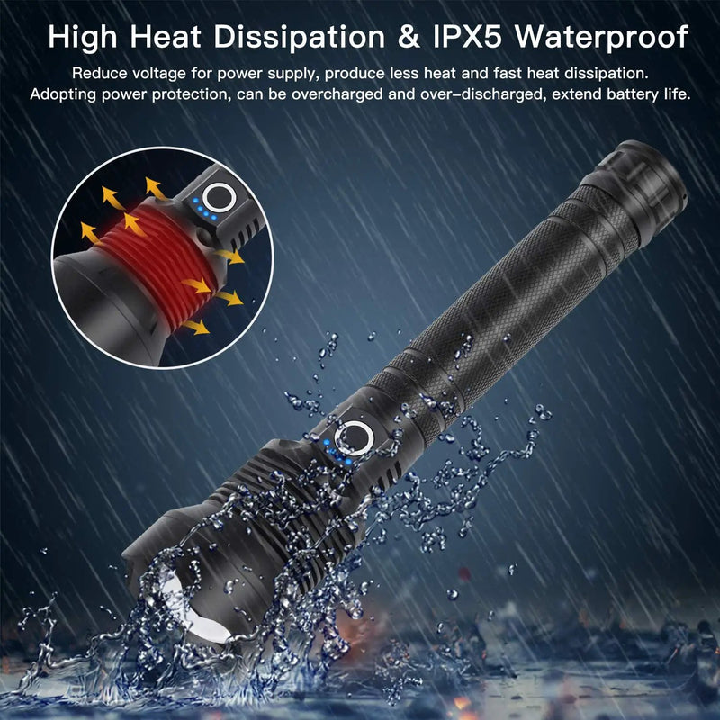 LED Torch Rechargeable High Lumens Flashlight with two 26650 Batteries by dealonline.co.nz