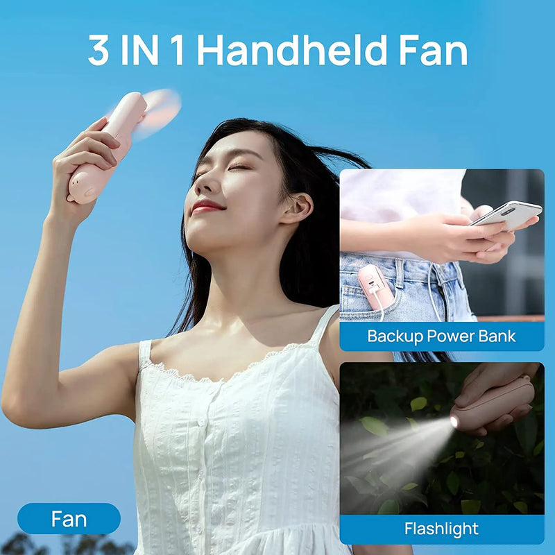 Handheld Mini Fan Portable USB Pocket Fan with Power Bank, Flashlight by salelink.co.nz