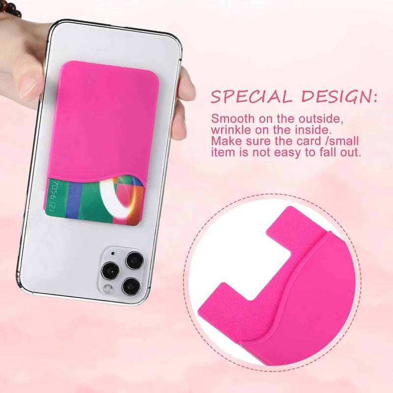 Fushia Silicone Credit Card Holder Pocket Case Wallet Pouch Sticker Cellphone Phone by salelink.co.nz